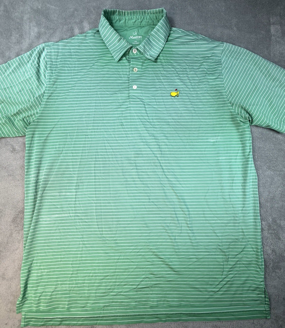 2X Masters Tech Golf Polo Shirt Men's XXL Green Augusta National Logo Striped